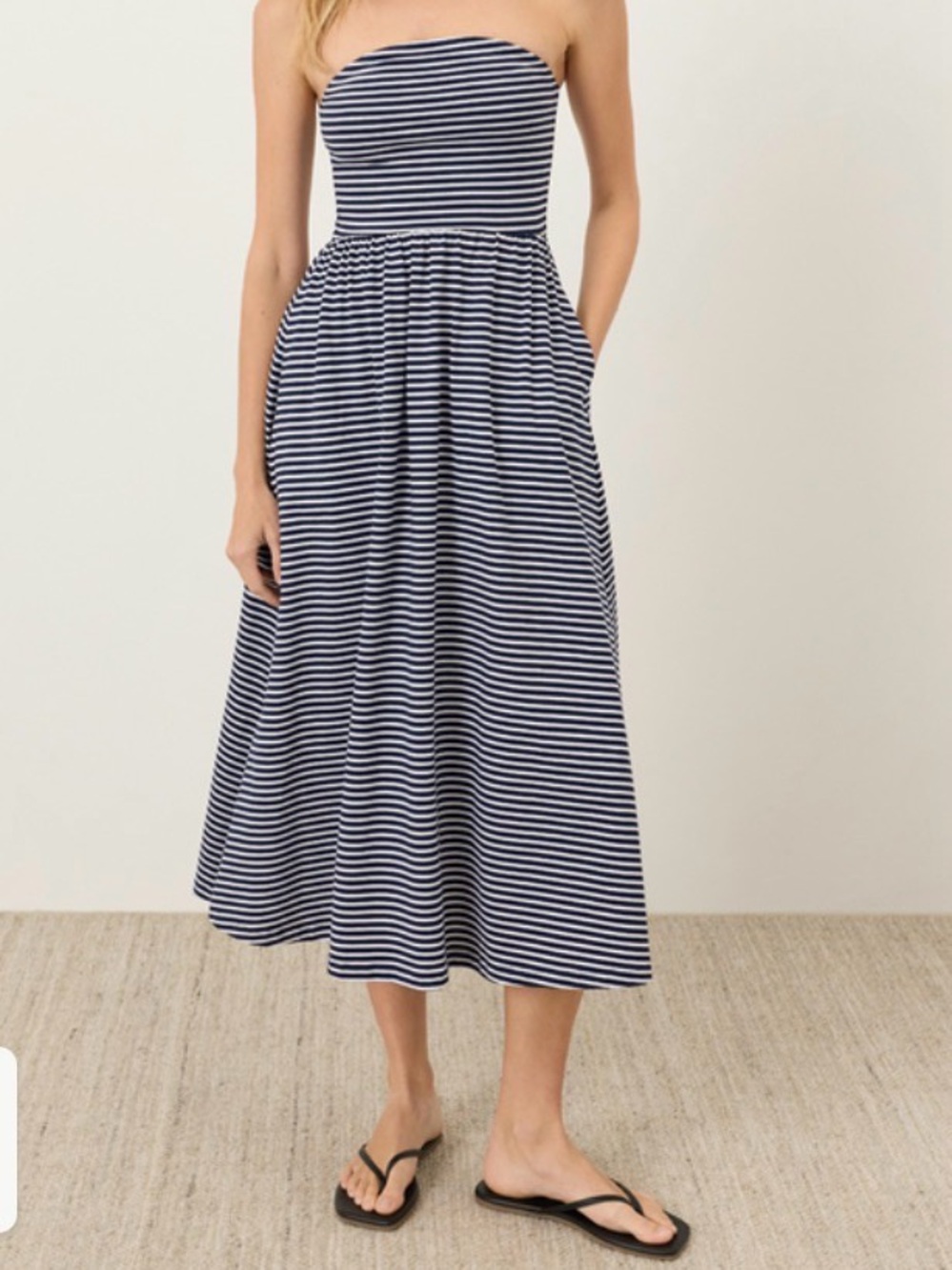 NWOT- PACT ORGANIC STRAPLESS MIDI DRESS- BLACK/WHITE- SMALL